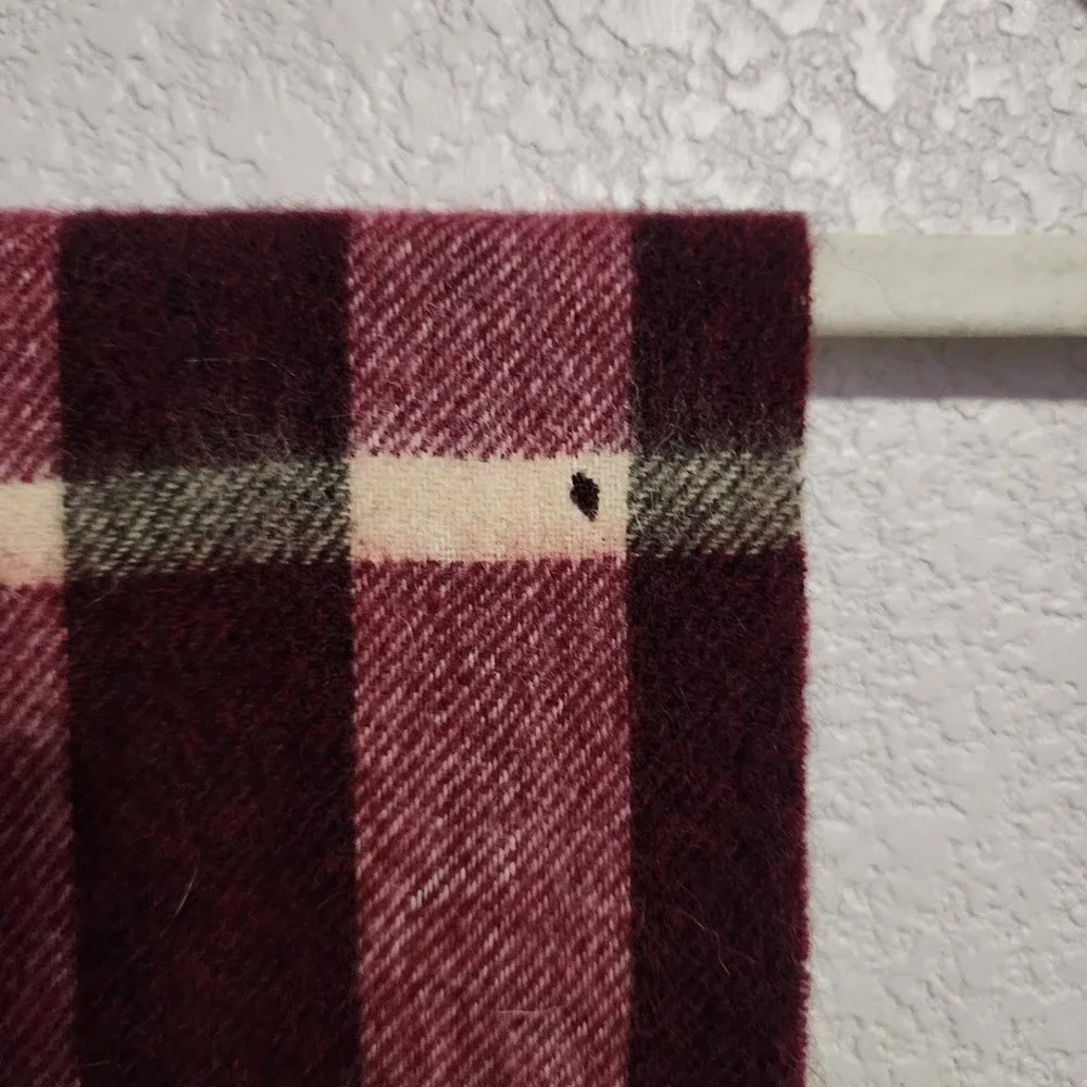 BALLANTRAE EDINBURGH Plaid Lambswool‎ Scarf Burgundy Check Fringe